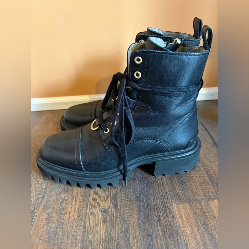 All Saints Black Leather Lydia Combat Boots - Picture 4 of 9